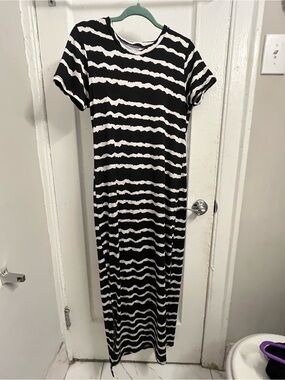 Real Essentials Black & White Striped Maxi Dress